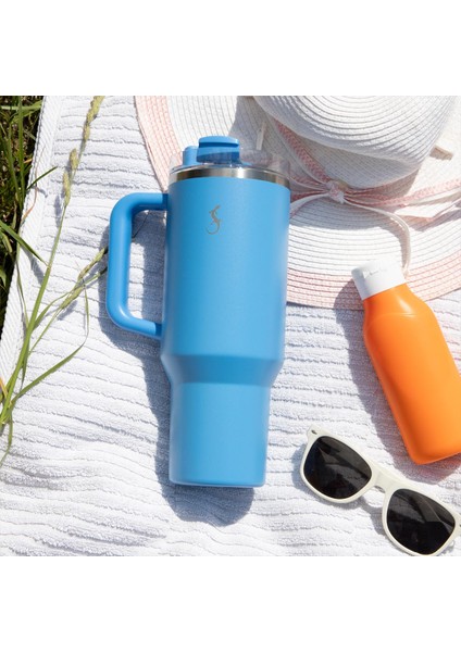 - “big Cup” 1.2 L Okyanus Mavi, Paslanmaz çelik termos - Uzatılabilir pipetli, çift cidarlı, sızdırmaz - 240979 modelleri