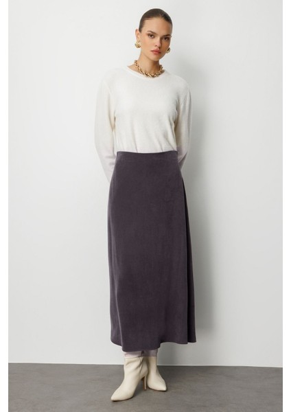 A Kesim Cupro Siyah Maksi Etek