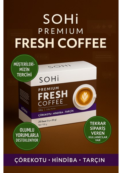 Tok Tutan Bitkisel Kahve | 20 Saşe – 100 g | Hindiba · Tarçın · Çörekotu modelleri