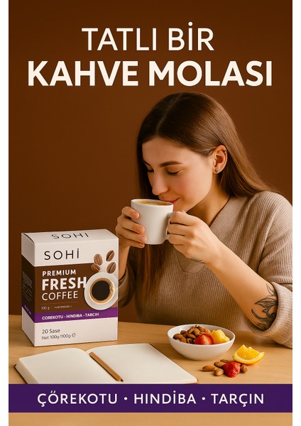 Tok Tutan Bitkisel Kahve | 20 Saşe – 100 g | Hindiba · Tarçın · Çörekotu