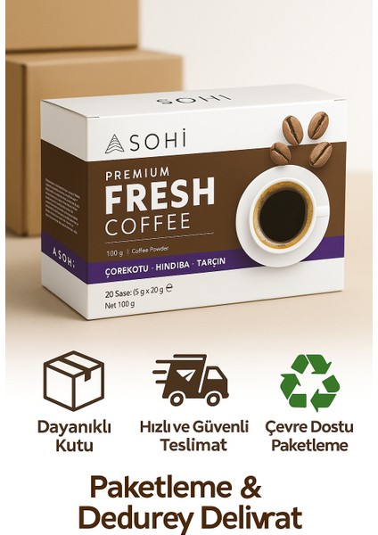 Tok Tutan Bitkisel Kahve | 20 Saşe – 100 g | Hindiba · Tarçın · Çörekotu