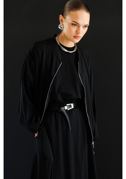 Modal Karışımlı Siyah Oversize Bomber Ceket modelleri