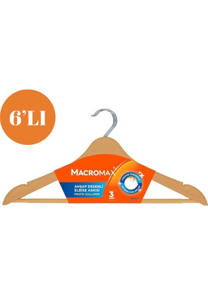 Macromax Ahşap Görünümlü Elbise Askısı – 6lı Set, Dayanıklı ve Şık Tasarım, Dolap Düzenleyici