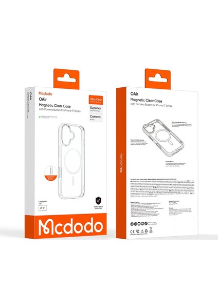 PC-1824 iPhone 17 Kamera Düğmeli Manyetik Şeffaf Kılıf