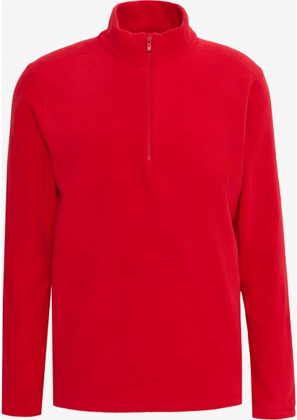 Erkek Kırmızı Anti-pilling Tüylenme Yapmayan Standart Fit Dik Yaka Soğuk Geçirmez Polar Sweatshirt