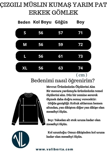 Çizgili Müslin Kumaş Yarım Pat Erkek Gömlek - Mavi