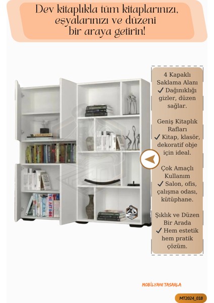 Tamamı Mdf Dev Kitaplık 4 Kapaklı Beyaz fırsatları