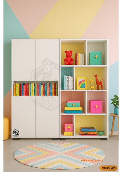 Tamamı Mdf Dev Kitaplık 4 Kapaklı Beyaz