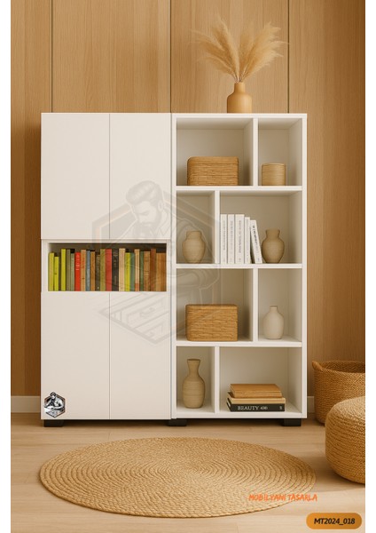 Tamamı Mdf Dev Kitaplık 4 Kapaklı Beyaz