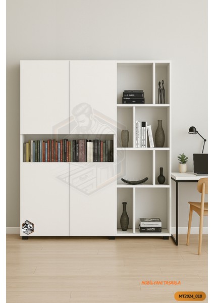Tamamı Mdf Dev Kitaplık 4 Kapaklı Beyaz