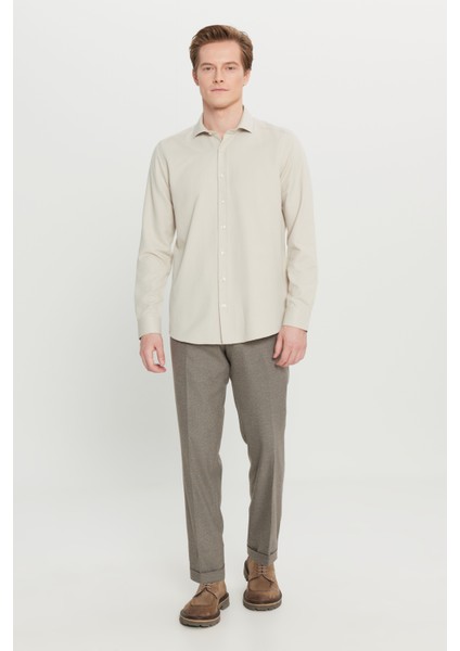 Erkek Bej Slim Fit Dar Kesim Italyan Yaka Armürlü Gömlek fiyatları