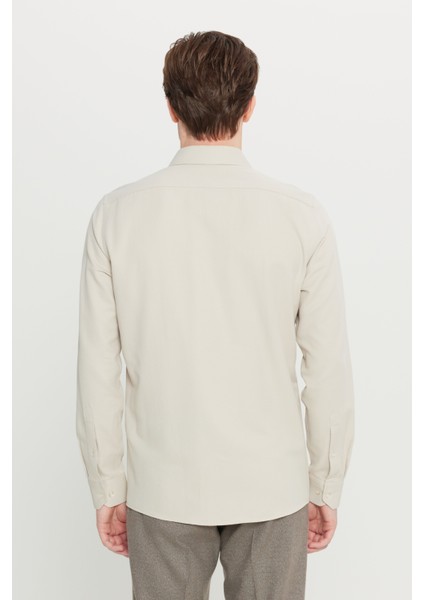 Erkek Bej Slim Fit Dar Kesim Italyan Yaka Armürlü Gömlek indirimleri