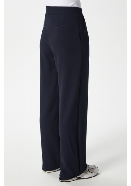 Likra Serisi Move Çift Düğmeli Esnek Lacivert Palazzo Pantolon