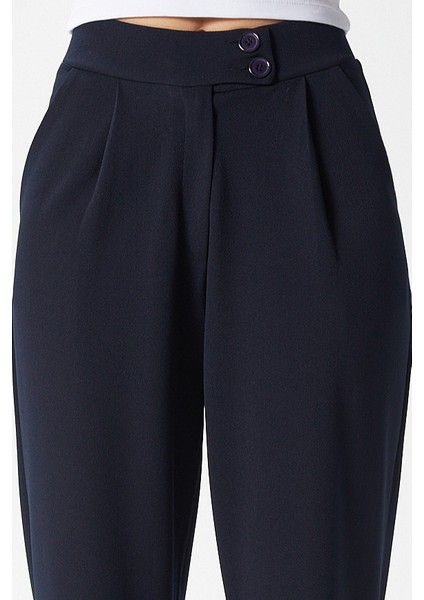 Likra Serisi Move Çift Düğmeli Esnek Lacivert Palazzo Pantolon