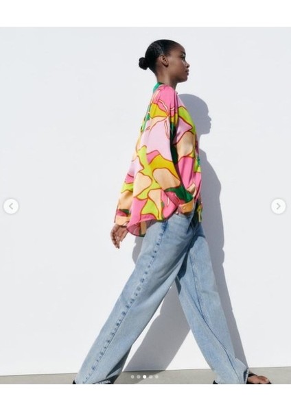 Allbucks Zara, Renkli Baskılı Saten Gömlek ABZRA7510 indirimleri