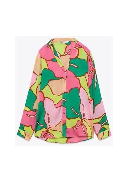 Allbucks Zara, Renkli Baskılı Saten Gömlek ABZRA7510