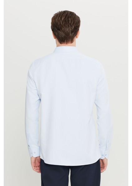 Erkek Mavi Slim Fit Dar Kesim Italyan Yaka Armürlü Gömlek indirimleri