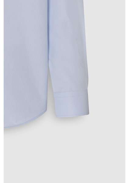 Erkek Mavi Slim Fit Dar Kesim Italyan Yaka Armürlü Gömlek