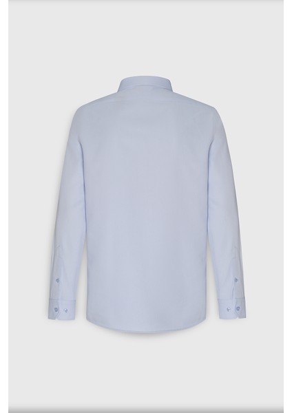 Erkek Mavi Slim Fit Dar Kesim Italyan Yaka Armürlü Gömlek