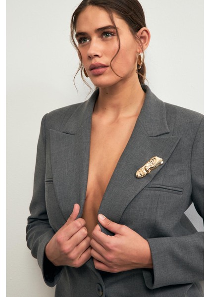 Antrasit Yakada Broş Ve Tek Düğme Detaylı Ceket fiyatları