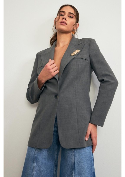 Antrasit Yakada Broş Ve Tek Düğme Detaylı Ceket fırsatları