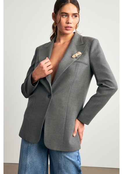 Antrasit Yakada Broş Ve Tek Düğme Detaylı Ceket indirimleri