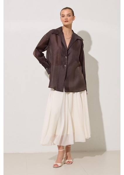 Acı-Kahve Ceket Yaka Dökümlü Gömlek fiyatları