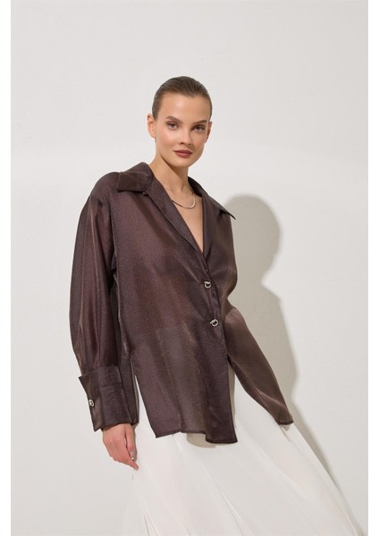 Acı-Kahve Ceket Yaka Dökümlü Gömlek modelleri