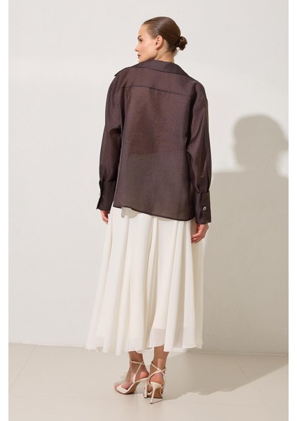 Acı-Kahve Ceket Yaka Dökümlü Gömlek fırsatları