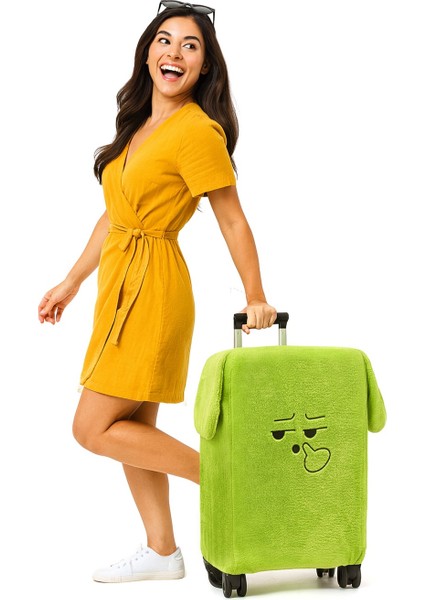 Harika Peluş Şaşkın Yüz Desenli Bavul-Valiz Koruyucu Kılıf