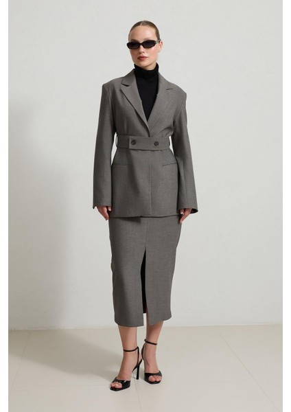 Antrasit Belden Kemer Detaylı Tam Kalıp Ceket fiyatları