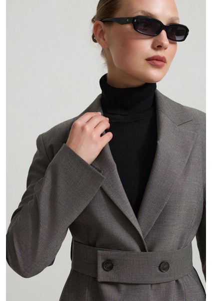 Antrasit Belden Kemer Detaylı Tam Kalıp Ceket fırsatları