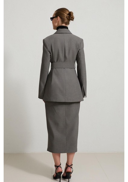 Antrasit Belden Kemer Detaylı Tam Kalıp Ceket indirimleri