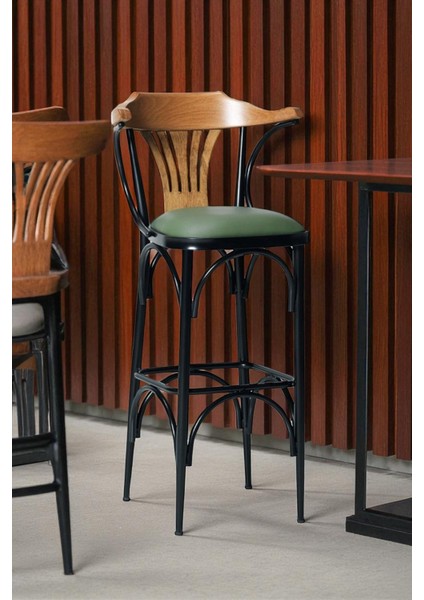 Denge Serisi 65 cm Yeşil Ada Mutfak Bar Sandalyesi Suni Deri Siyah Metal Ayaklı modelleri