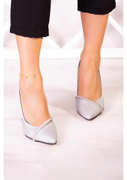 Roland Gümüş Saten Taşlı Sivri Burun İnce Kadeh Topuklu Abiye Ayakkabı indirimleri
