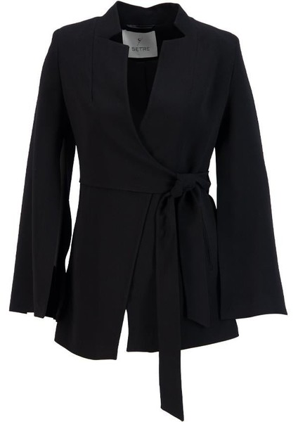 Siyah Kol Detaylı Belde Bağlama Detaylı Ceket modelleri