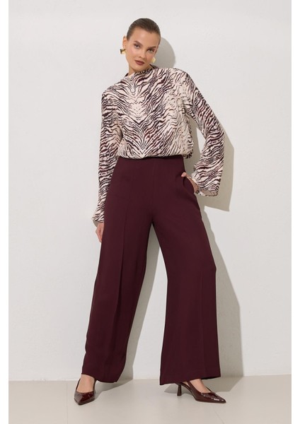 Bordo Rahat Kesim Geniş Paça Pantolon