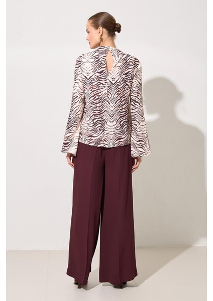 Bordo Rahat Kesim Geniş Paça Pantolon indirimleri