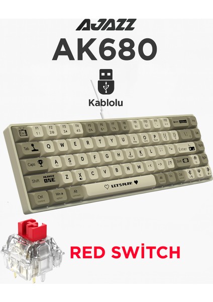 AK680 Kablolu %65 Boy Mekanik Oyuncu Klavyesi-Rainbow Aydınlatma Hot-Swap