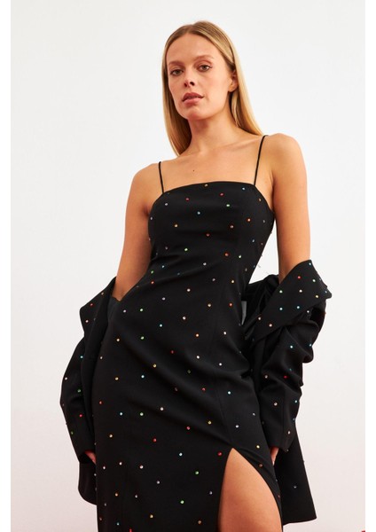 Siyah Kruvaze Kapama Ve Renkli Taş Detaylı Ceket fiyatları