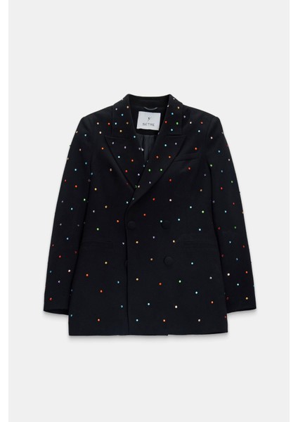 Siyah Kruvaze Kapama Ve Renkli Taş Detaylı Ceket modelleri