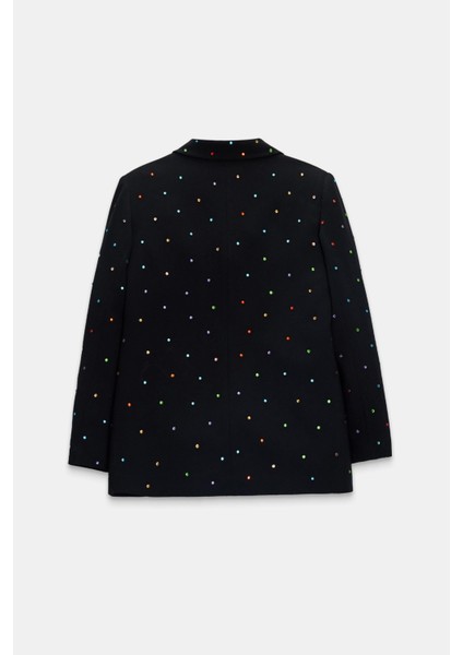 Siyah Kruvaze Kapama Ve Renkli Taş Detaylı Ceket fırsatları