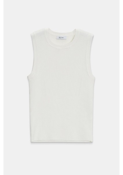 Ekru Bisiklet Yaka Kolsuz Triko modelleri