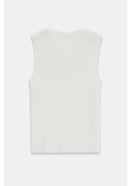 Ekru Bisiklet Yaka Kolsuz Triko fırsatları