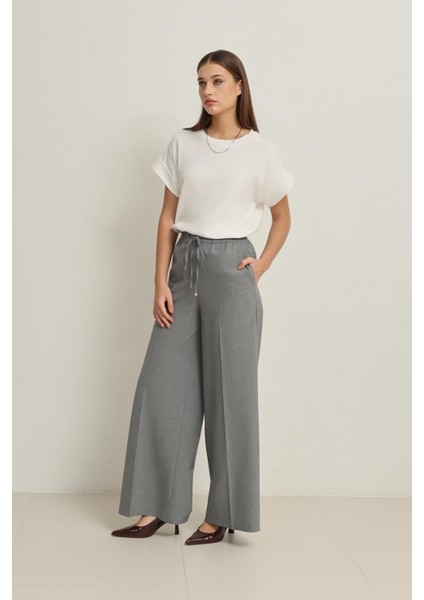 Gri Belden Lastikli Rahat Kesim Geniş Paça Pantolon fiyatları