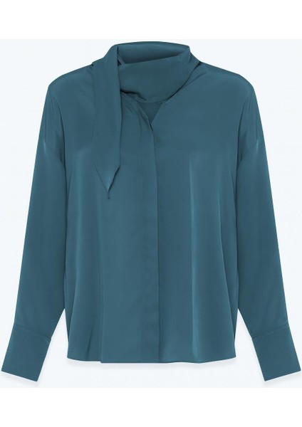 Kuvars Boyundan Şal Detaylı Uzun Kollu Gömlek