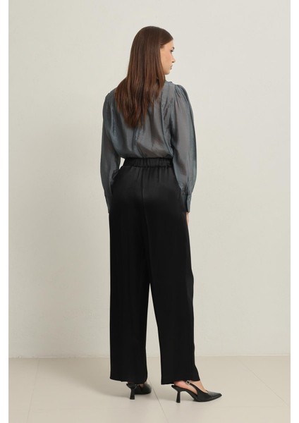 Siyah Pile ve Cep Detaylı Rahat Kesim Pantolon indirimleri