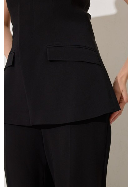 Siyah Straplez 2 Parça Görünümlü Pantolonlu Tulum indirimleri