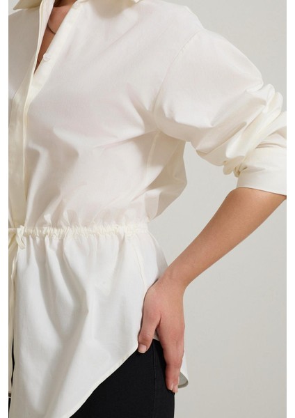 Ekru Belden Büzgü Detaylı Uzun Kollu Gömlek fırsatları