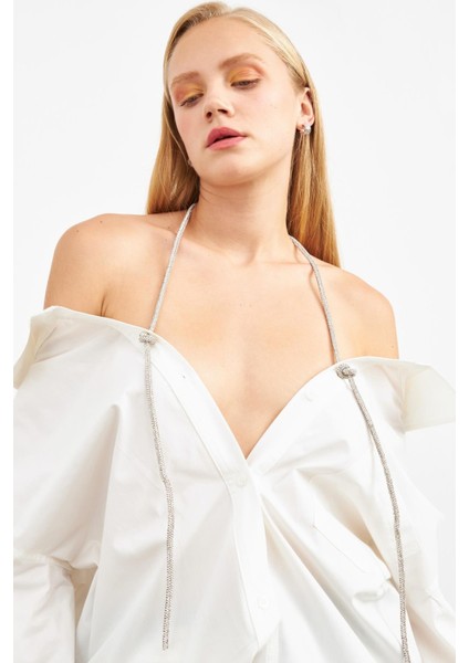 Ekru Boyun Aksesuar Detaylı Tunik fiyatları